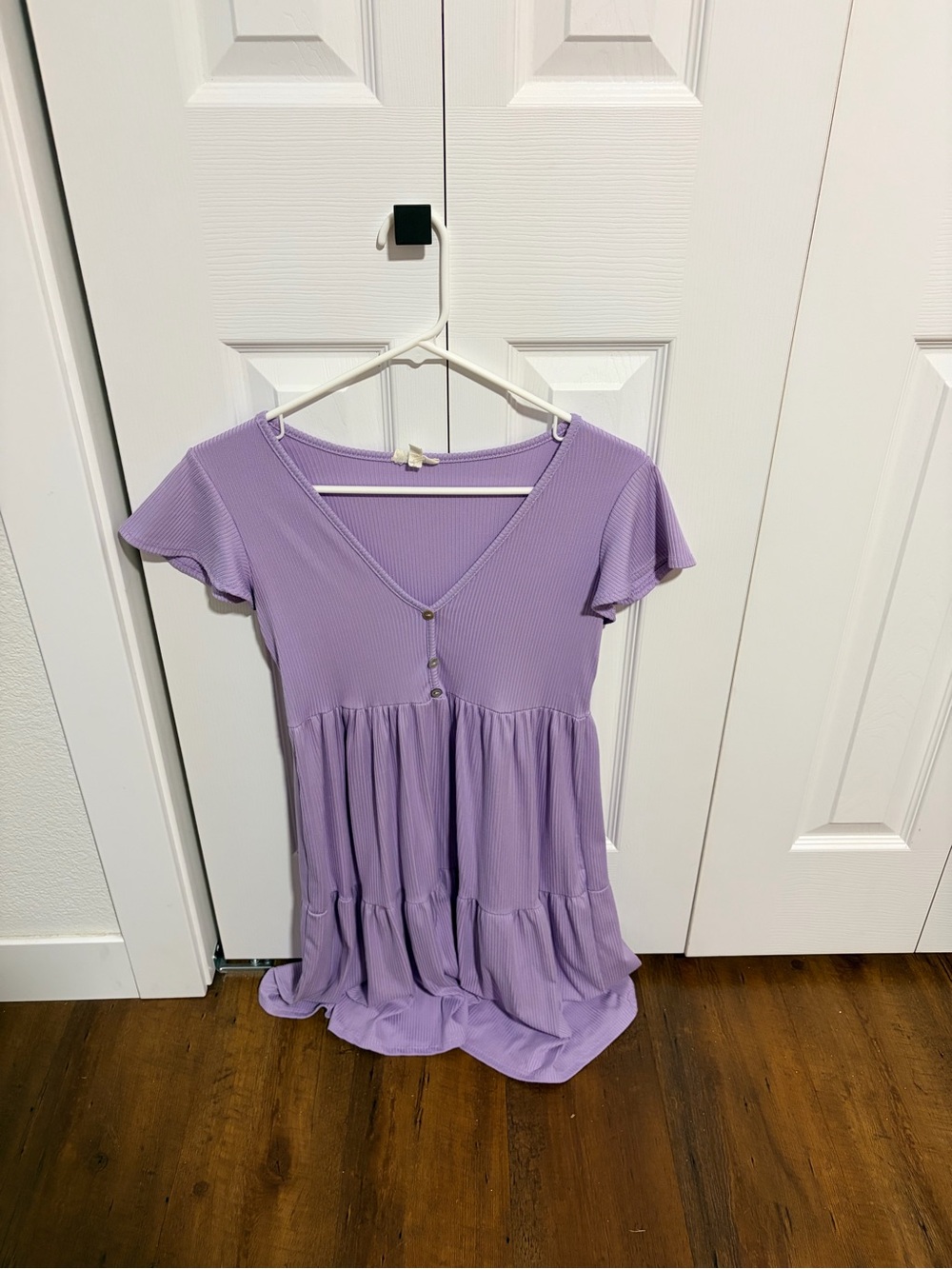 See You Monday Lavender V-Neck Tiered Flutter Sleeve Top